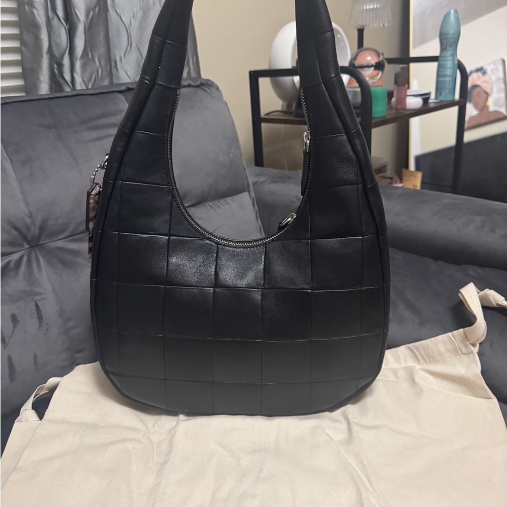 Coach Coachtopia Black Woven Leather Hobo Bag - Classic Women's Shoulder Bag - Picture 3 of 9